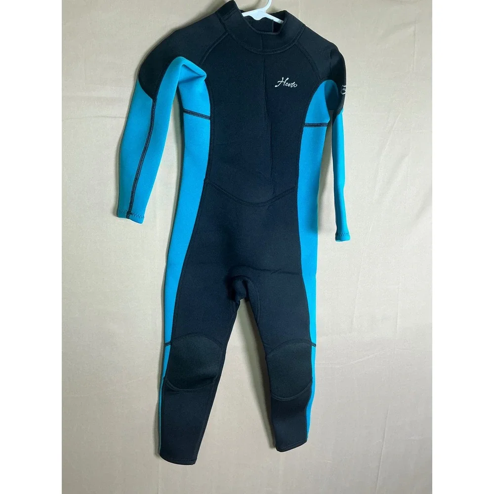 Hevto KidsWetsuit 3/2mm Neoprene Full Body ScubaDiving Surfing Blue Black Size 5
